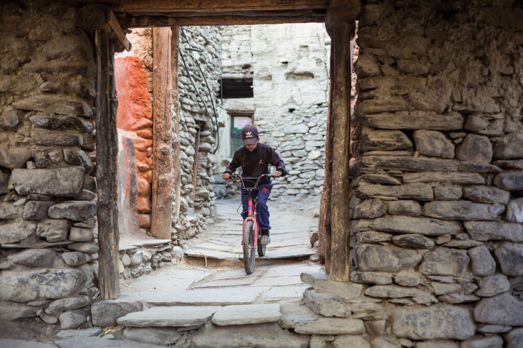 Showing the ancient cobbled streeets of Kagbeni
