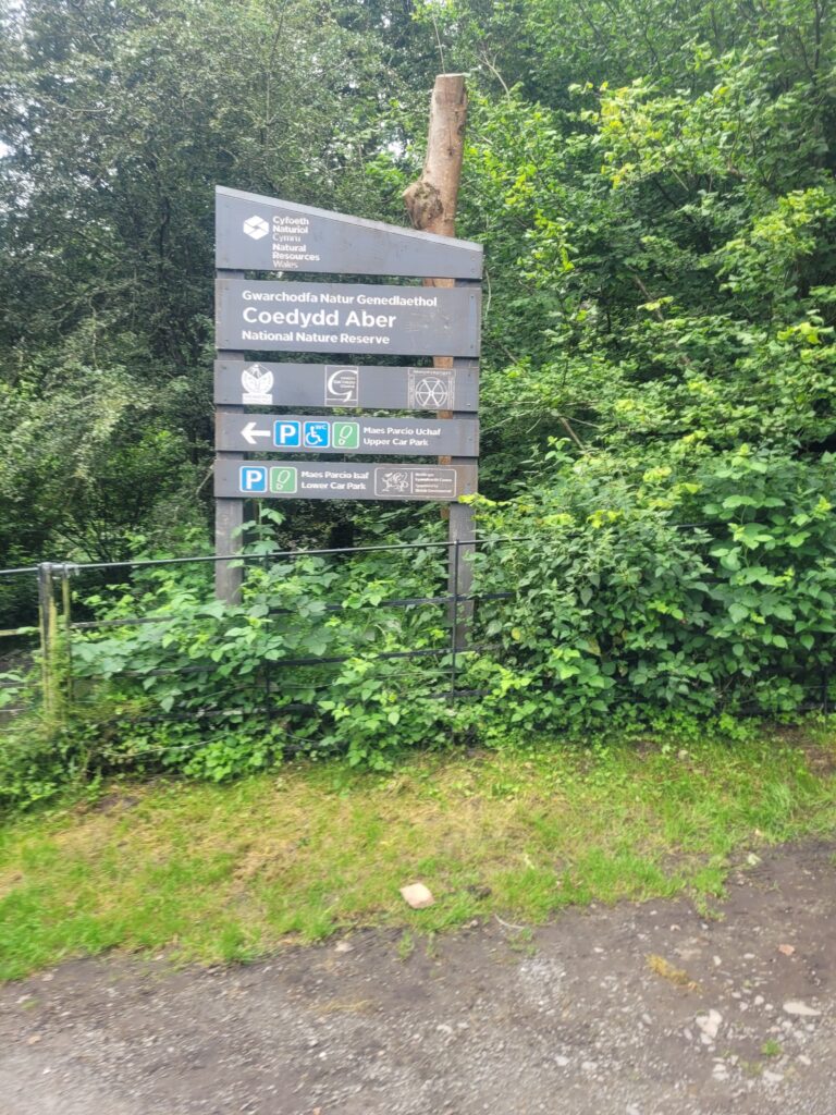 Coedydd Aber Nature reserve sign