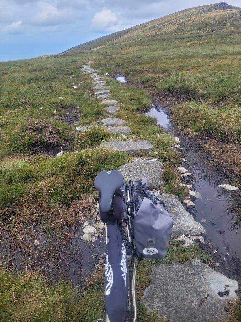 Stepping stones across wet area on way to Foel Fras